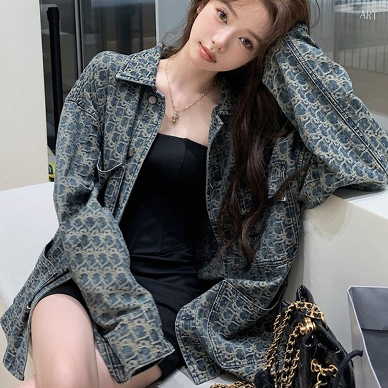 American Retro Denim Shirt Jacket for Women 2025 Spring and Summer Popular Mid-Length Loose Sweet Cool Jacket Casual Top
