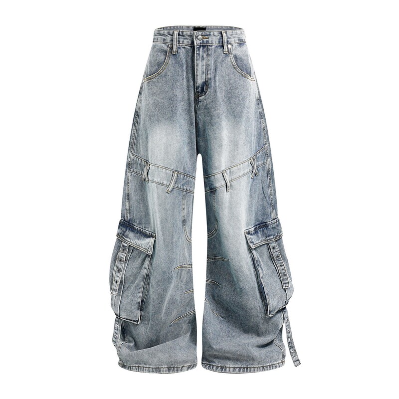 Joinboy Heavy-Duty Multi-Pocket Ripped Ribbon Design Straight-Leg High-Street American-Style Men's Jeans Streetwear Wide-Leg Joinboy Heavy-Duty Multi-Pocket Ripped Ribbon Design Straight-Leg High-Street American-Style Men's Jeans Streetwear Wide-Leg