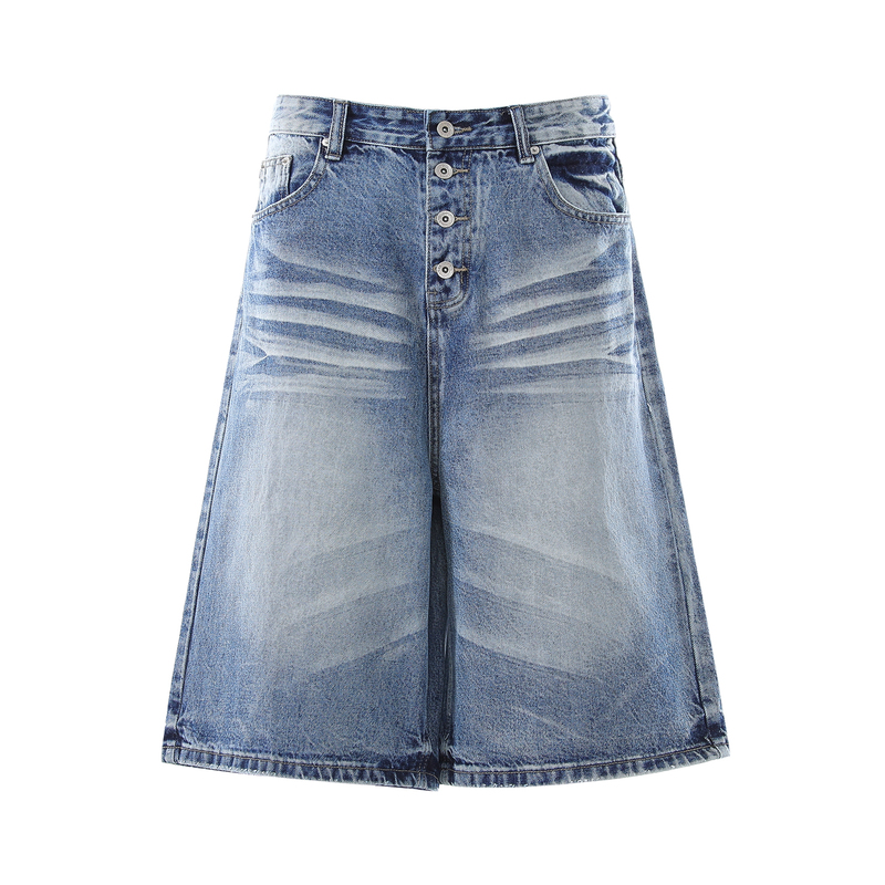 Joinboy 26Ss Silhouette Whiskered Denim Shorts American-Style Buttoned Mid-Length Pants Summer Wide-Leg Cropped Pants Trendy Brand