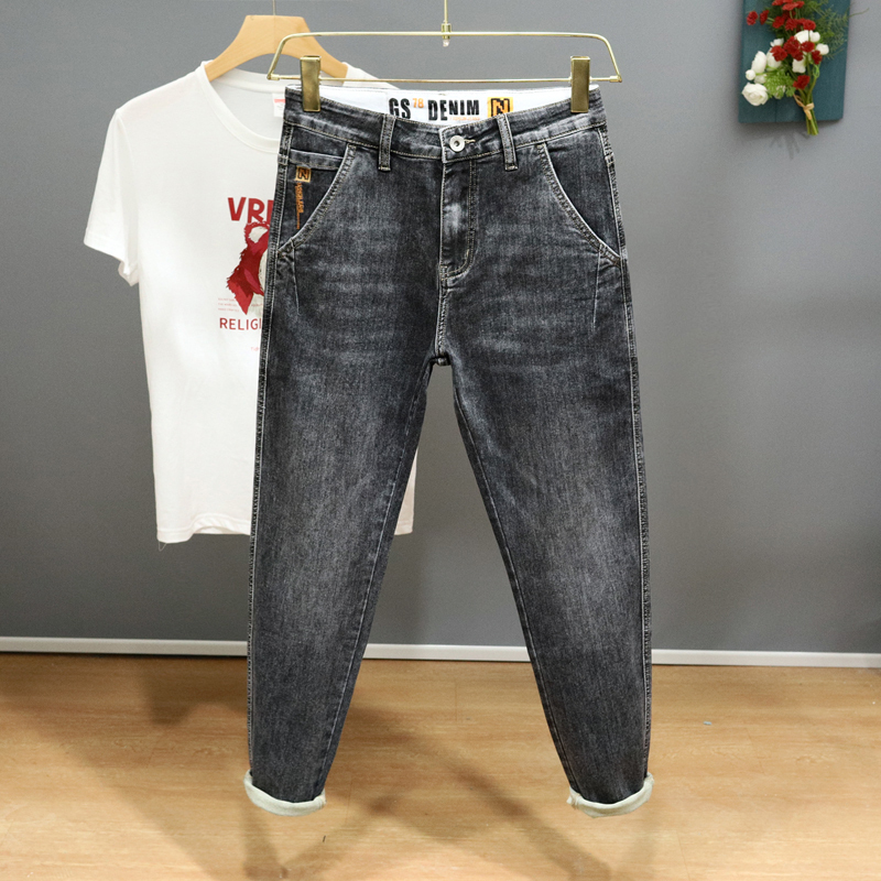 Summer Thin Black Denim Jeans for Men with Side Pockets, Embroidered, Slim Fit, Skinny, Stretchy, Simple, Soft Long Pants for Boys Summer Thin Black Denim Jeans for Men with Side Pockets, Embroidered, Slim Fit, Skinny, Stretchy, Simple, Soft Long Pants for Boys