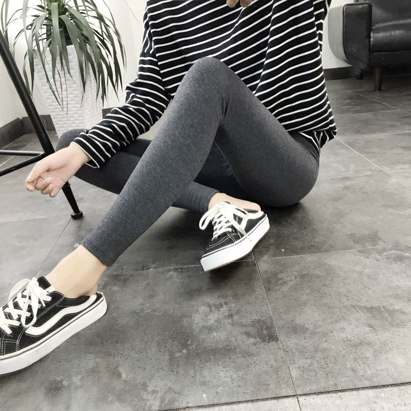 Phần cơ bản cotton dày quần legging mỏng Phụ nữ mặc quần cạp cao bó sát không thể mua được quần bóng đen nguyên chất - Khởi động cắt