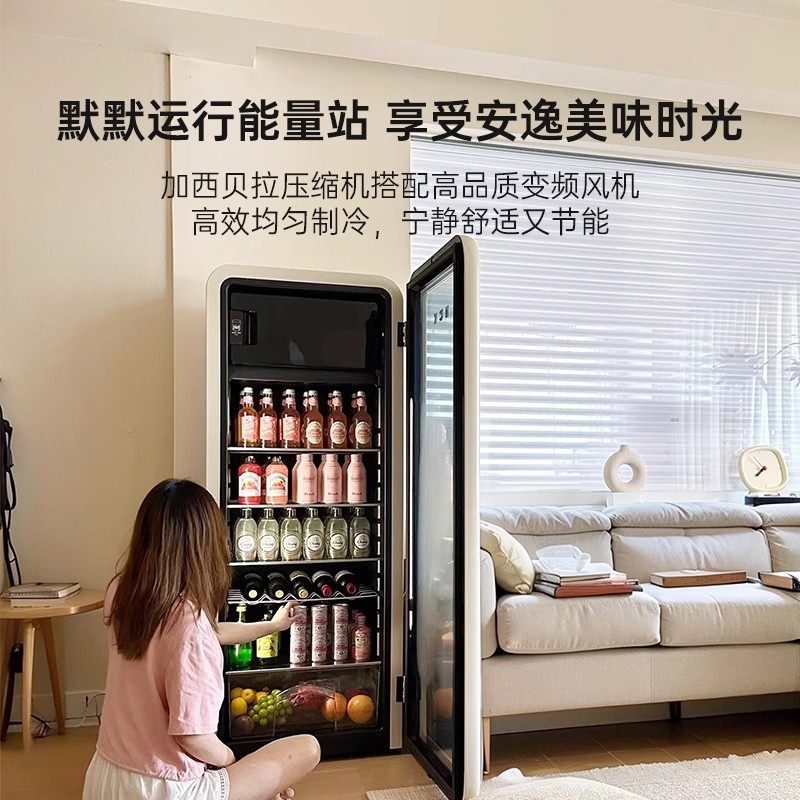 Hck Husky 243L Ice Bar Home Small Transparent Refrigerator Living Room Beverage Cooler Office 4020