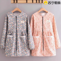 Household anti-fouling and wear-resistant work clothes overalls long-sleeved cotton womens apron cooking kitchen breathable 1557