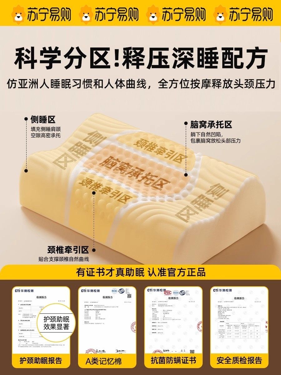 Pillow Protects the Cervical Spine and Helps with Sleep. Special Pillow Core for Adults, Kidsren and Students. Natural Space Memory Foam 4044