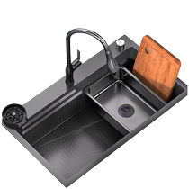 Herba Antibacterial Honeycomb Embossed Kitchen Sink Nano Black Stainless Steel Single Slot Washing Sink Integrated 3582