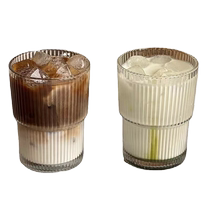 Glass water cup coffee milk cup ice American bubble juice cup floral tea cup stackable vertical cup Huanghe 1117