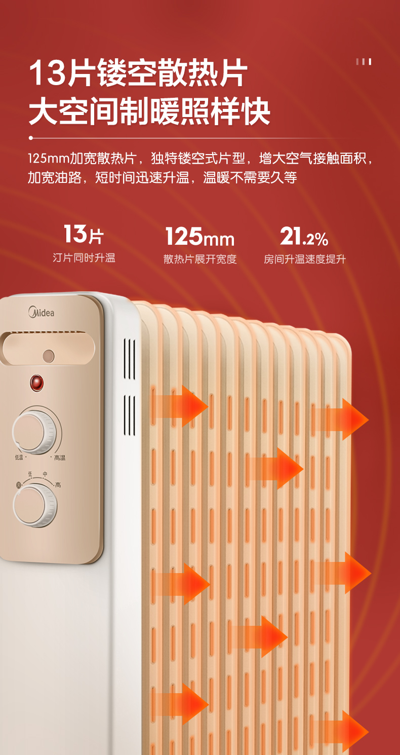 美的 HY22M 13片电油汀取暖器 2200W 图7