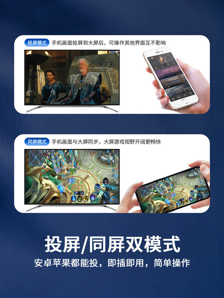 Wireless Screen Projector Mobile Phone Same-Screen Device Connected to Tv Monitor Vertical Screen Universal Projection HDMI Transmission Home 1307