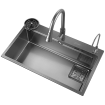 Oaks 1566 kitchen sink gun gray sink single slot household 304 stainless steel undercounter basin sink