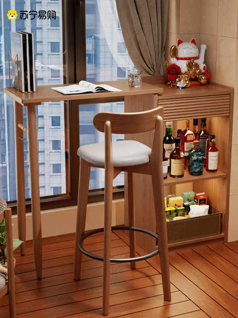 Solid Wood Tabletop Bar Table for Small Apartments, Ultra-Narrow, Light Luxury, Open-Style, High-Legged, Extendable Balcony Leisure Small Bar Table 1910