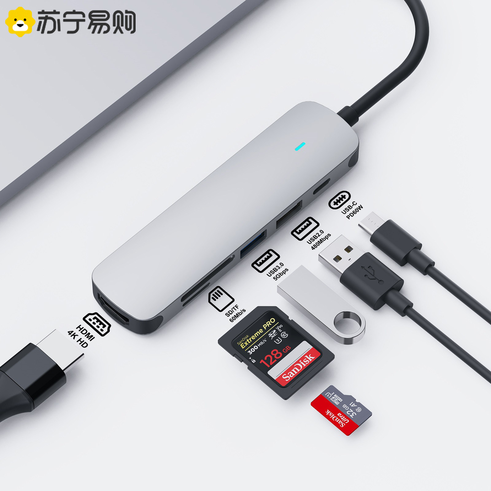 Expansion dock Typec expansion USB splitter adapter suitable for Apple computer MacBookpro lightning 4HDMI multi-interface network cable converter glory ipad notebook hand