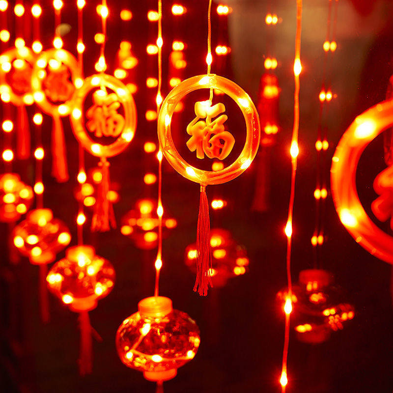 New Year lantern hanging decoration LED festoons Spring Festival Placement atmosphere light curtains Balcony Patio Outdoor Flashing Lights 383-Taobao
