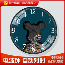 Suning.com Internet celebrity bear clock radio wave wall clock creative clock wall hanging simple background wall hanging painting 2129