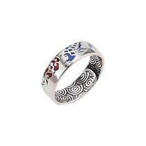 Landing koi ring sterling silver ancient style national style ring female niche design light luxury high-end pure silver ring 2521