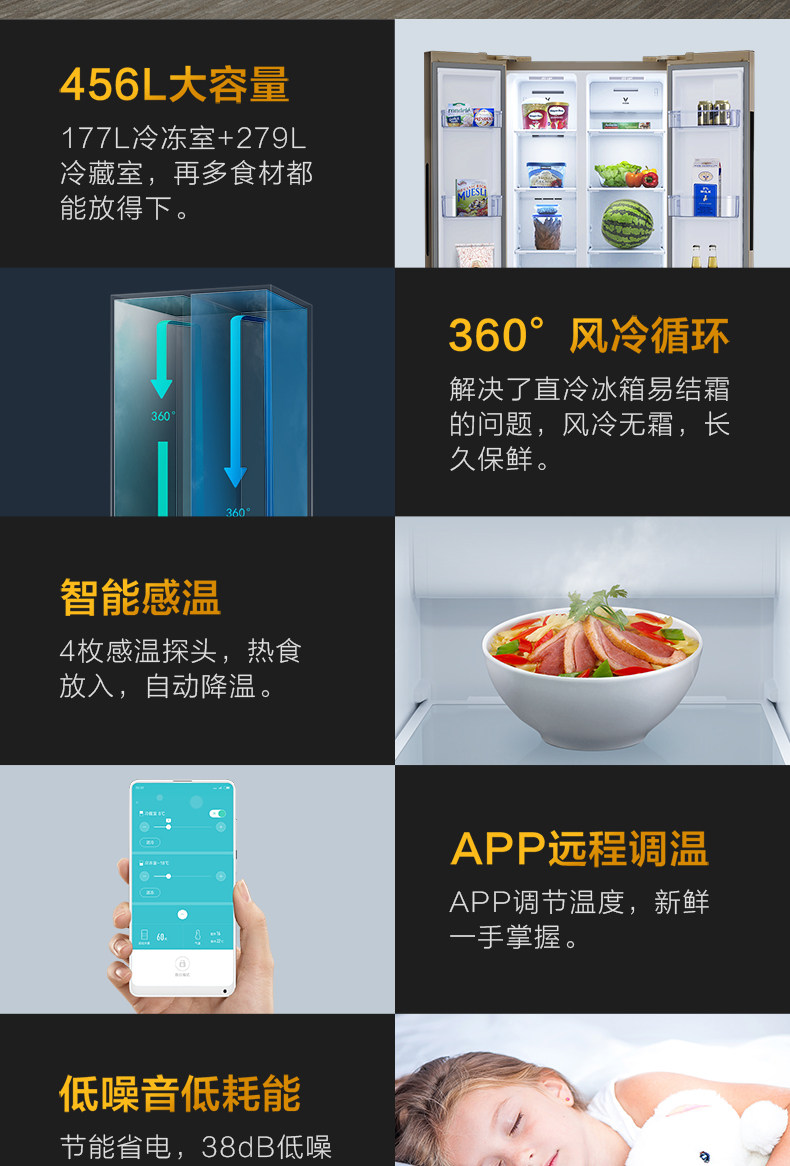 小米生态链品牌 云米 BCD-456WMSD 456升 风冷无霜 对开门大冰箱 图2