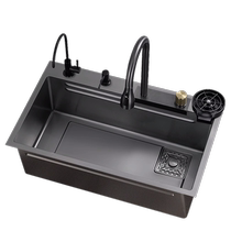 Kitchen sink black 304 stainless steel above counter basin large single slot thickened vegetable basin household dishwashing sink 1145
