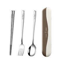 316L stainless steel portable tableware set three-piece set 2085 spoon chopstick box student storage box single