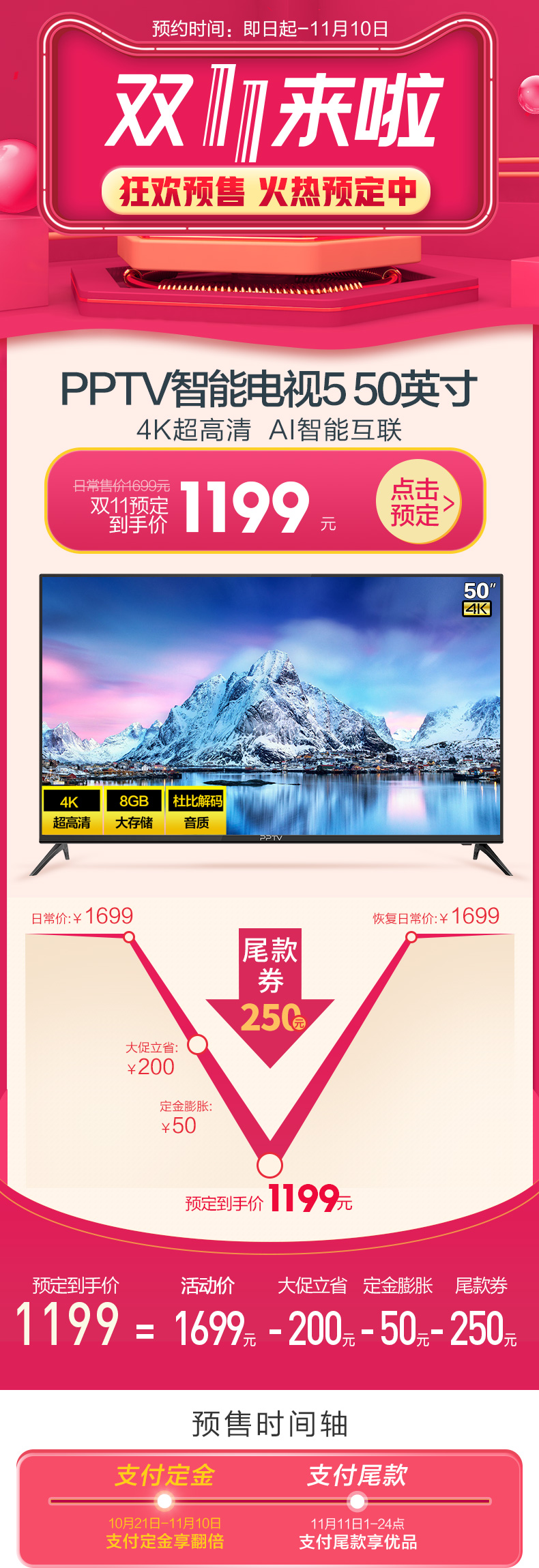 PPTV 50英寸 4K超高清智能液晶电视 图2