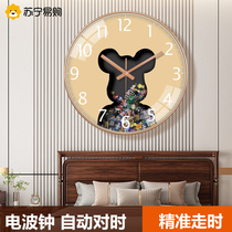Suning.com Internet celebrity bear clock radio wave wall clock living room fashion creative high-end home clock wall hanging 2129