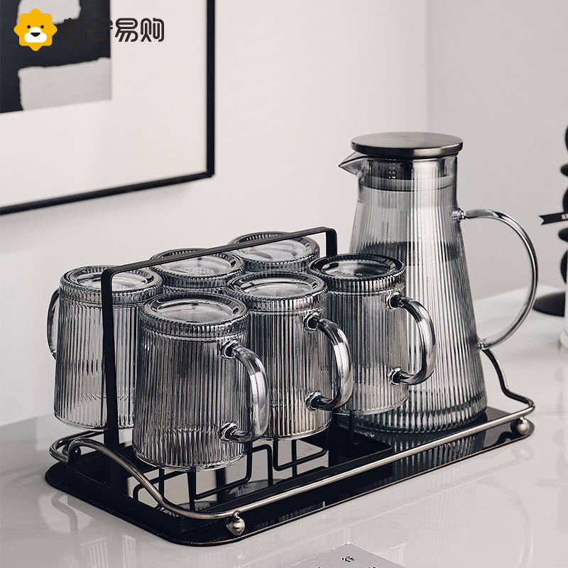 Suning European style glass heat-resistant home living room hospitality teacup vertical pattern hand cup set Genas 947