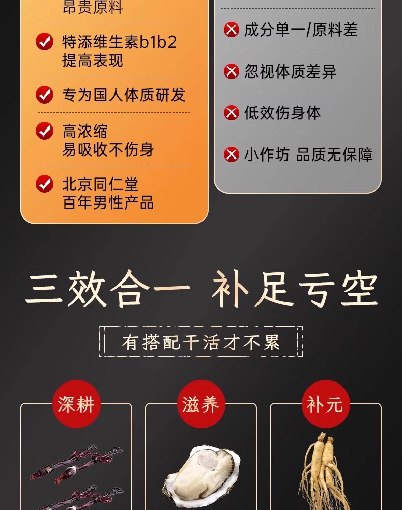 【中國直郵】北京同仁堂鹿鞭人參牡蠣黃精枸杞片男性保健品滋腎養精持久調理0.6gx60片/瓶