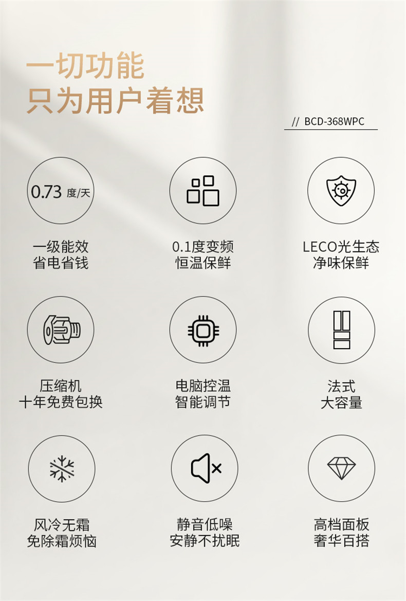 美菱 变频 风冷无霜 一级能效 法式多开门冰箱 368L 图5