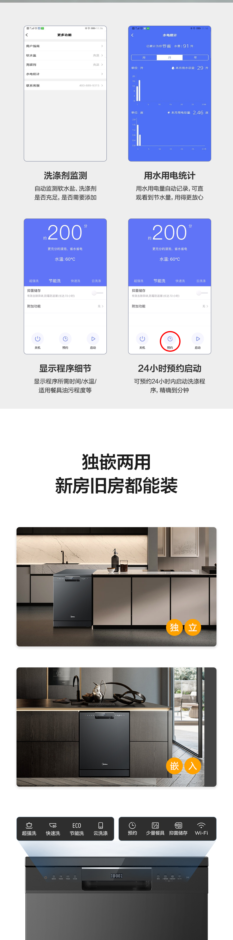 20年旗舰 美的 RX600 全自动家用双驱变频洗碗机 13套 洗烘消毒一体 图16
