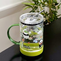 Glass large capacity womens high-looking water cup high borosilicate glass summer high temperature resistant straw juice cup 2288