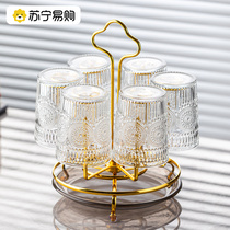 Glass cup set for home family living room hospitality tea cup water cup with handle drinking cup stand 2112