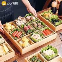 Japanese Jiugongge Hot Pot Plaid Platter Side Dish Barbecue Shop Tableware Commercial Dipping Fruit Bamboo Tray 947g
