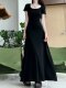 French Style 2025 Summer High-End Dress, Feminine Slim-Fit A-Line Skirt with a Large Hem, Elegant Waist-Cinching Slimming Long Dress