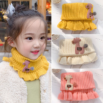 Childrens scarf knit scarf thickened warm plush neck jacket head male and female child cute lace neck and neck baby neck ring