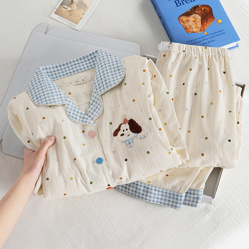 Polka Dot Puppy Maternity Pajamas, Summer Thin Pure Cotton Postpartum Nursing Maternity Sleepwear, Winter Home Wear for Pregnant Women, Spring and Autumn