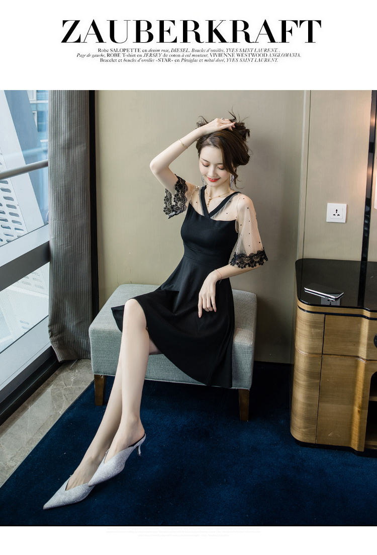 VK旗艦店 韓國風網紗拼接兩面可穿圓領V領短袖洋裝