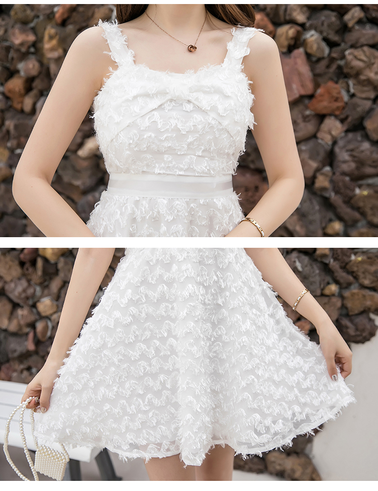 VK旗艦店 韓國風名媛立體流蘇一字領細肩帶無袖洋裝