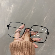 Big frame retro myopia glasses female with degree small red book square metal glasses frame plain face thin face eye frame man