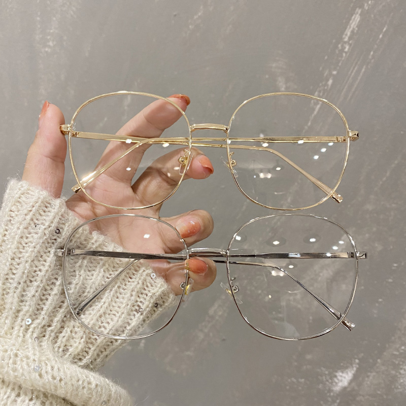 Flat mirror female large face Thin Mesh Red Large Frame Metal Vegan Mirror Frame Round Face Decorated Glasses Frame Matching Nearsighted Eyes Man