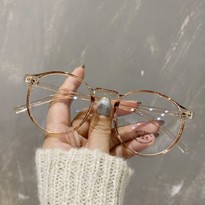 Myopia glasses female can be equipped with degree display face slim black transparent mesh red-face Korean version round with frame glasses man