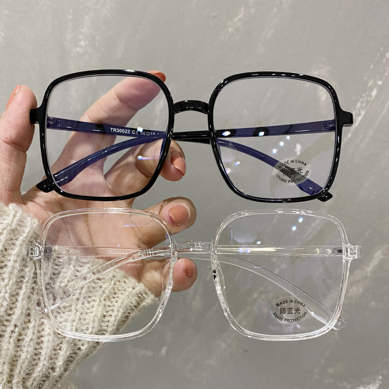 Round Face Black Frame Vegan Glasses Woman Anti-Blue Light Radiation-Resistant Myopia Square Transparent Color Plain Mirror slim