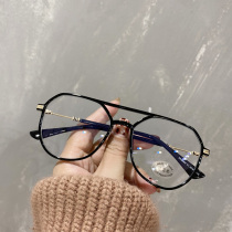 Black myopia glasses female Little Red Book Net red plain face thin Korean version of tide big face double beam frame glasses male