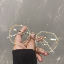 Anti-blue glasses female small red book polygon Net red plain face thin transparent green frame with myopia glasses men