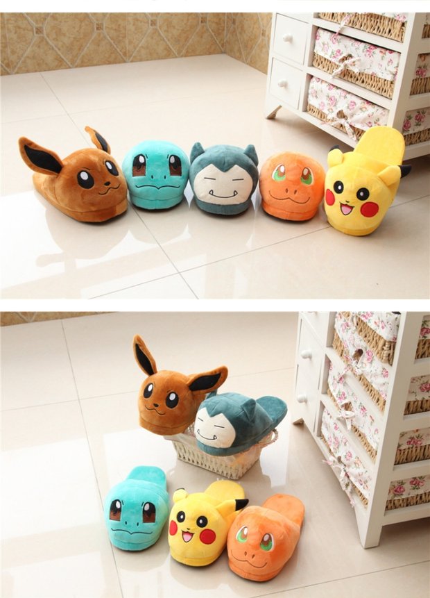 Đôi nam nữ dép bông Pokemon Pokemon Kabi Beast Pokemon Pikachu dép sang trọng dép bánh mì nữ có hình