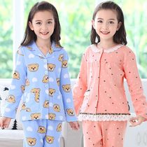 Childrens Pajamas Girl Pure Cotton Spring Fall Girl Full Cotton Suit CUHK Girl Child Girl Baby Girls Home Clothes