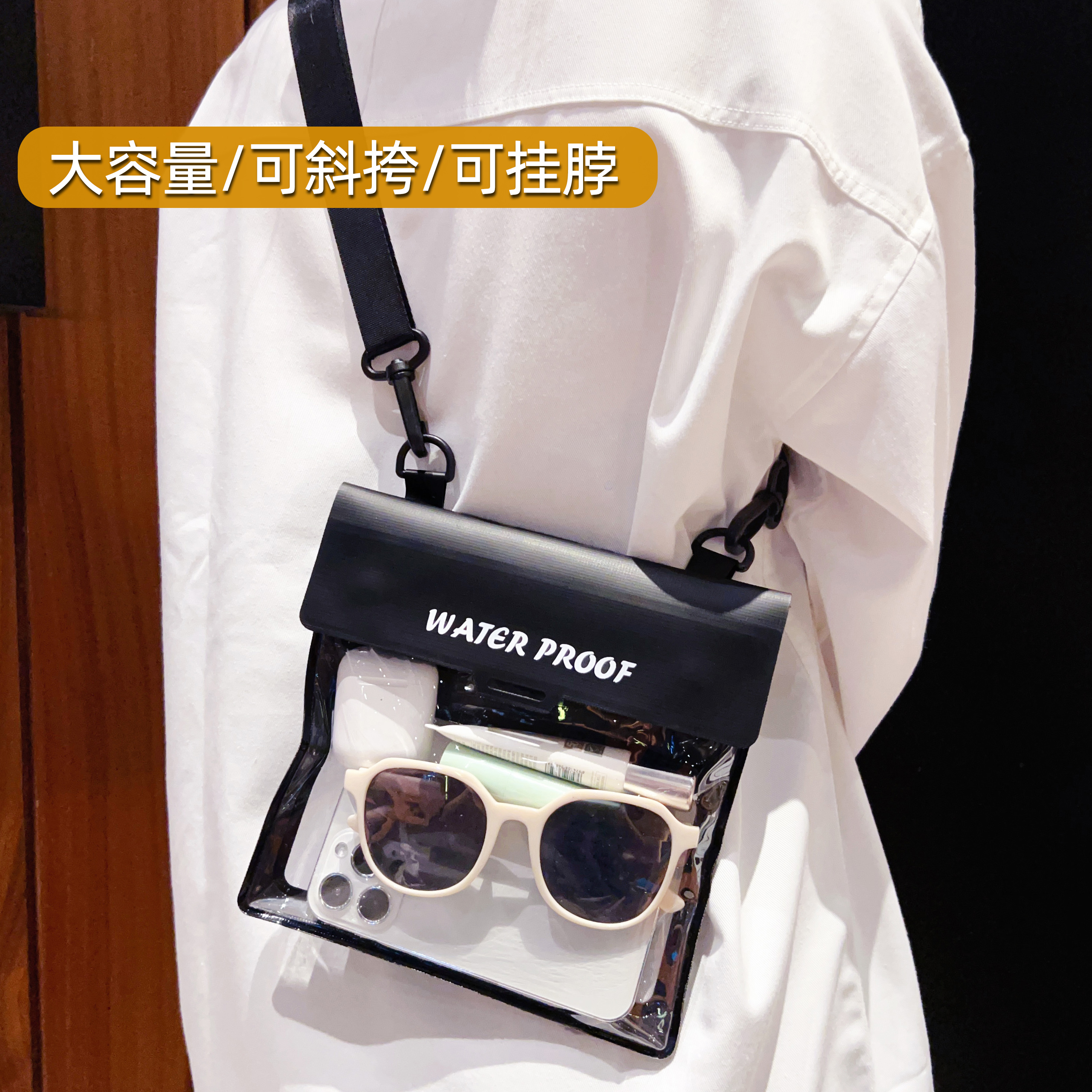 水泳、ダイビング、ラフティング、温泉、海辺の写真撮影に適したタッチスクリーン付き大容量携帯電話防水バッグ、女性用クロスボディ防水バッグ