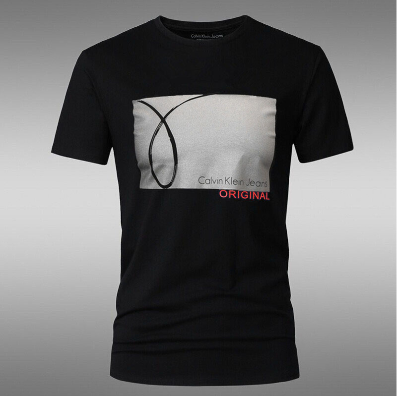 2025 New Ck Men's Short-Sleeved T-Shirt Classic Letter Logo Printed Cotton Breathable Round Neck Top Bottoming Shirt