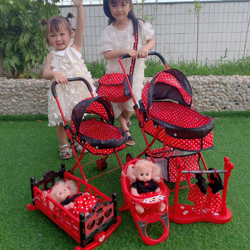 Children's cart toy girl girl gift for family folding with doll simulation hardcore baby shopping cart