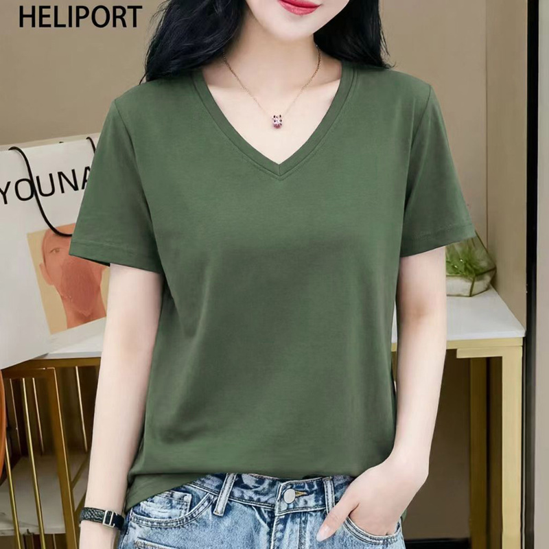 Korean Style Summer Plus-Size V-Neck Sweetheart Neckline Lightweight Modal Cotton Loose Soft Stretchy Ice Silk Cool Short-Sleeve T-Shirt