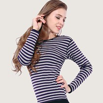 Warm underwear womens thickened velvet suit winter youth new fashion striped round neck autumn coat autumn pants suit