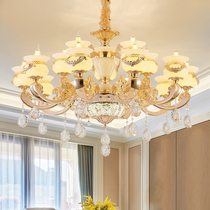 European style hall light Home luxury atmosphere living room headlamp Zinc alloy jade crystal chandelier Villa dining room lighting