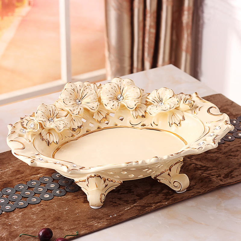 European-Style Ceramic Fruit Plate Set, Large Capacity, Living Room Household, Light Luxury, High-End, Premium Feel, Large Dried Fruit Plate, Large Ornament